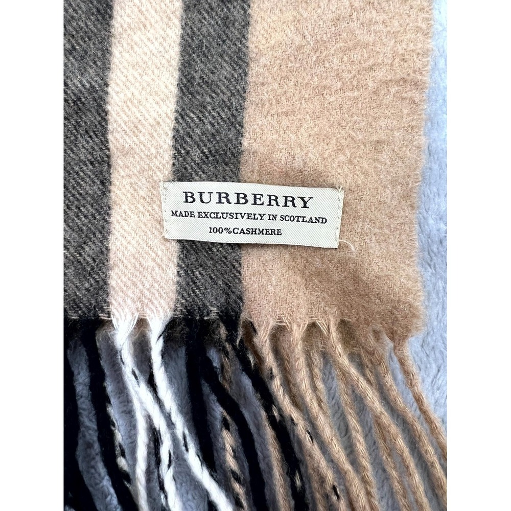 Burberry Cashmere Scarf Camel Iconic Classic Nova Check 48" x 6" Fringe Scotland - Picture 4 of 10